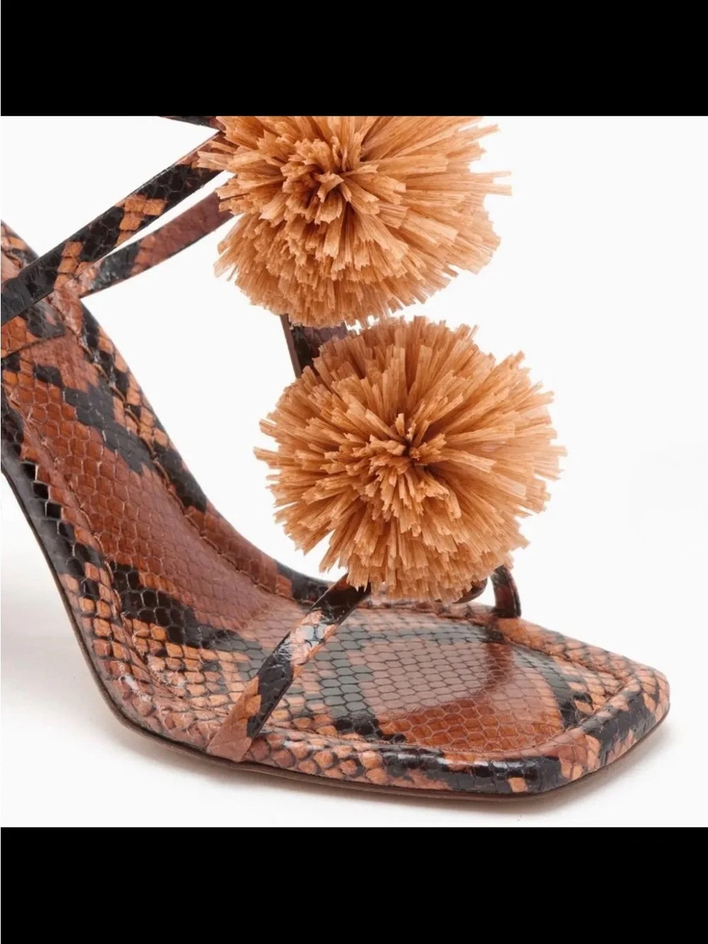 NIB Ulla Johnson Brown Pom-Pom Strappy Block Heel Sandals Size 39.5